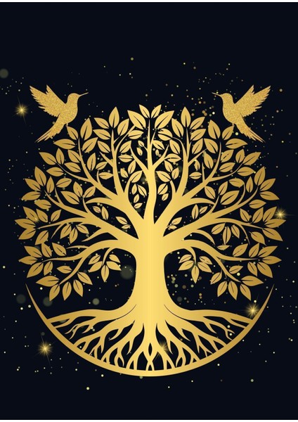 Gold Siyah Yaşam Ağacı Ve Balık Kombini Çerçeveli Cam Tablo 2'li modelleri