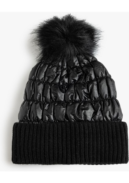 Şişme Bere Kapitoneli Ponpon Detaylı Katlı