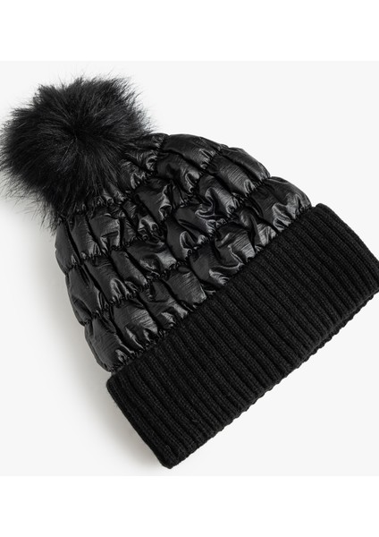 Şişme Bere Kapitoneli Ponpon Detaylı Katlı fiyatları