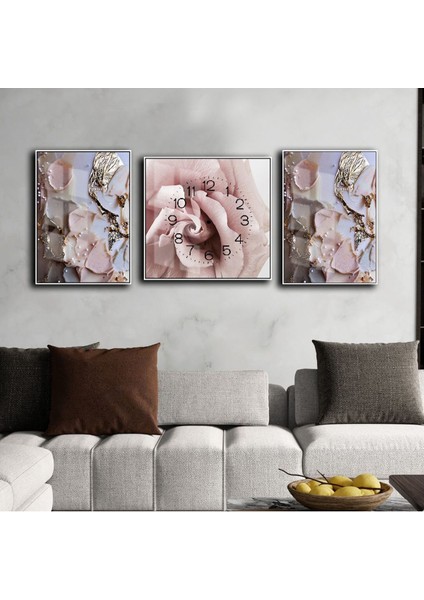 Gül Kurusu Gold Soft Gül Kombin Seti Çerçeveli Saatli Cam Tablo