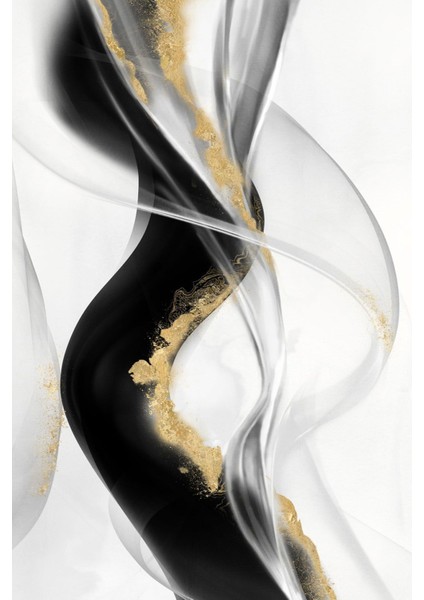 Siyah Gold Renk Soyut Balık Desen Set Çerçeveli Cam Tablo 3'lü modelleri