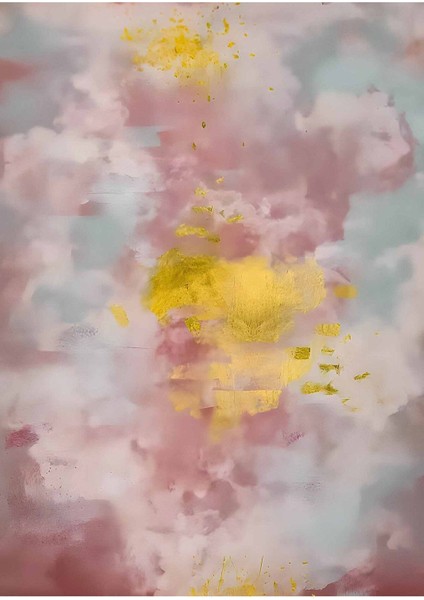 Pembe Gold Desenli Soyut Kombini Çerçeveli Cam Tablo 2'li modelleri