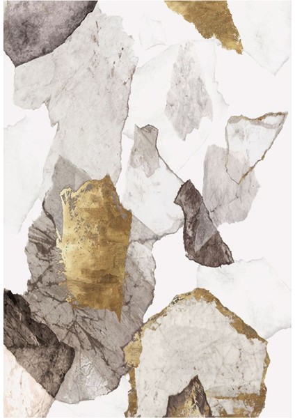 Beyaz Gold Soyut Gül Kombini Çerçeveli Cam Tablo 3'lü modelleri