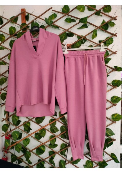 Bayan Paça Pensli Eşofman Takımı Pembe - Standart - S
