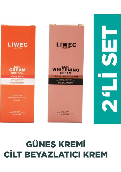 Ikili Set Aloevera Özlü Leke Karşıtı Cilt Beyazlatıcı Krem 50ML ve 50SPF+ Güneş Kremi
