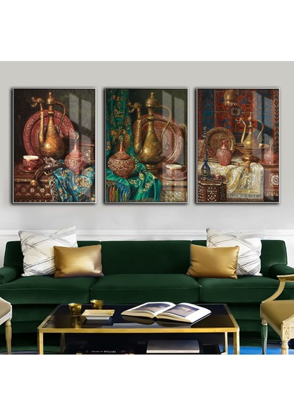 Zümrüt Gold Kombini Nostalji Lamba Kombini Çerçeveli Temperli Cam Tablo 3'lü