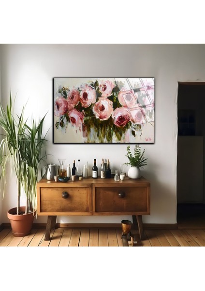 |kırılmaz Cam (Temperli) Pembe-Beyaz Çiçek Tablosu 01 |tmtekli fiyatları