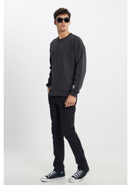 Loose Fit Rahat Kesim Bisiklet Yaka Içi Polarlı Antrasit Sweatshirt fiyatları