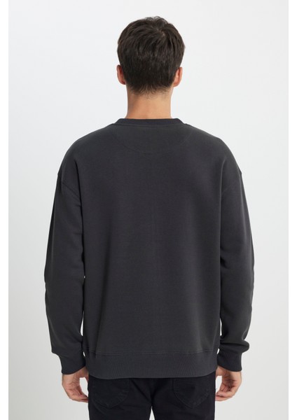Loose Fit Rahat Kesim Bisiklet Yaka Içi Polarlı Antrasit Sweatshirt fırsatları