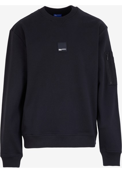 Bisiklet Yaka Siyah Erkek Sweatshırt 245D1803_KLJ Regular Mıx Materıal S