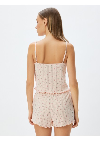 Çiçekli Askılı Crop Pijama Üstü Fiyonk Detaylı Pamuklu fırsatları