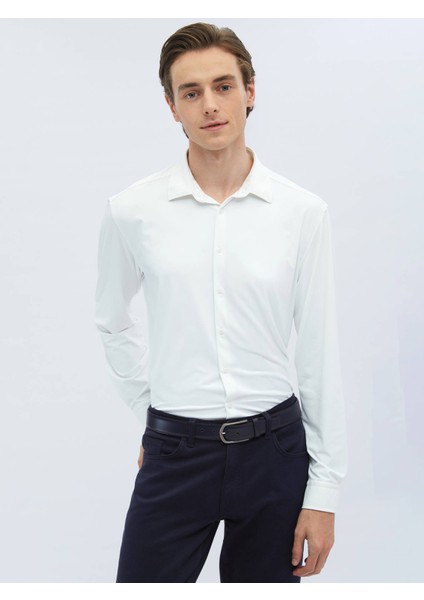 Beyaz Düz Regular Fit Casual Gömlek