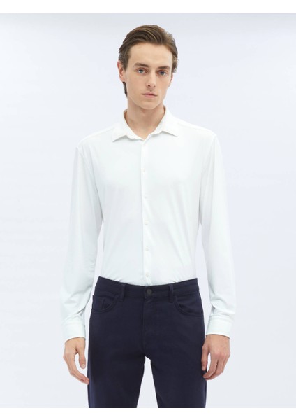 Beyaz Düz Regular Fit Casual Gömlek