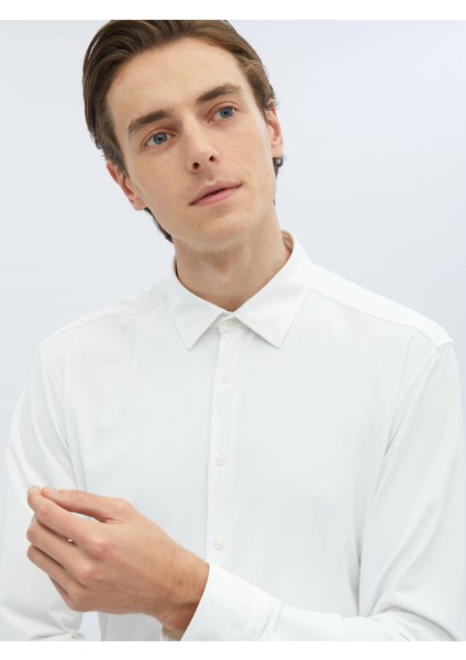 Beyaz Düz Regular Fit Casual Gömlek