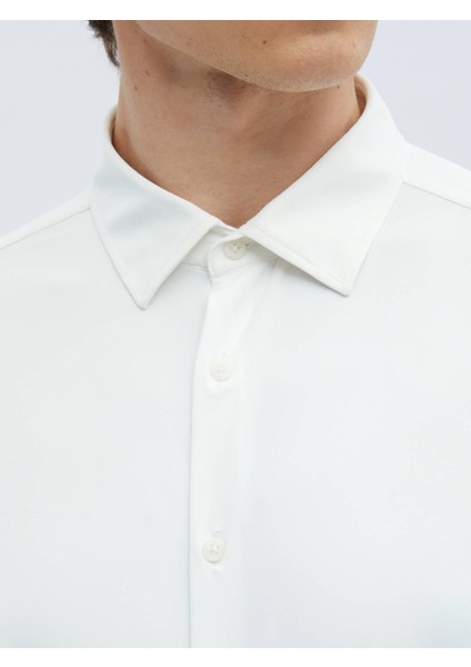 Beyaz Düz Regular Fit Casual Gömlek