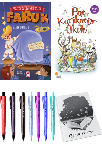 Pat Karikatür Okulu ve Uzaydaki Gizemli Robot Faruk 2li Set + Hediyeli