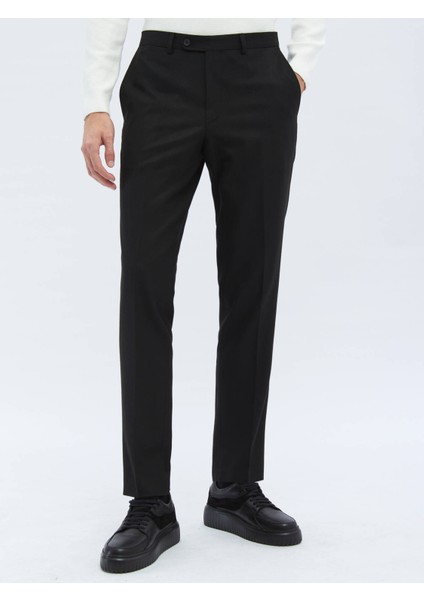 Siyah Düz Dokuma Fitted Fit Klasik Pantolon fiyatları