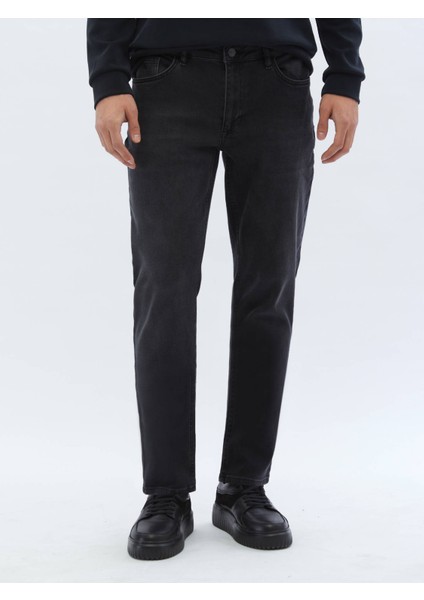 Siyah Slim Fit Denim Pamuk Karışımlı Pantolon
