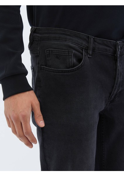 Siyah Slim Fit Denim Pamuk Karışımlı Pantolon