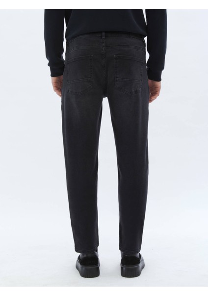 Siyah Slim Fit Denim Pamuk Karışımlı Pantolon