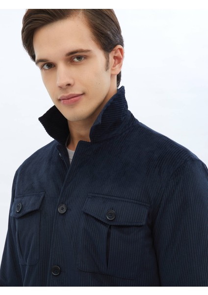 Lacivert Fitilli Regular Fit Dokuma Kadife Overshırt modelleri