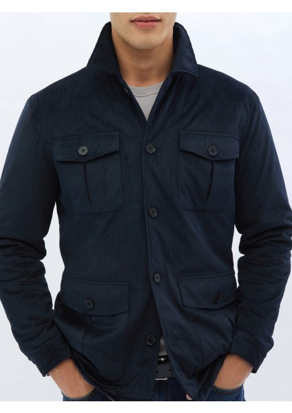 Lacivert Fitilli Regular Fit Dokuma Kadife Overshırt fırsatları
