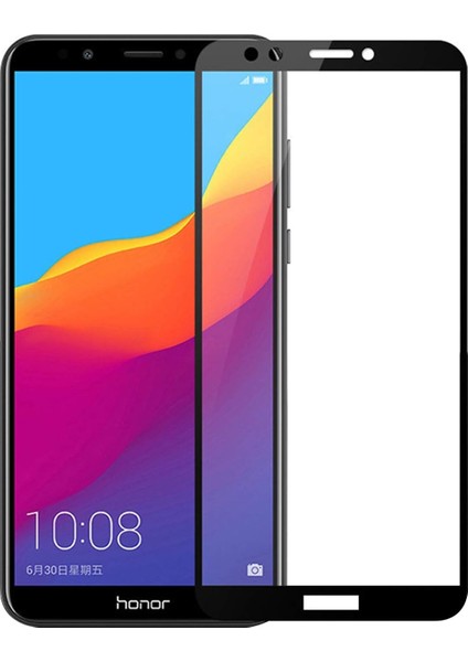 Huawei Y7 2018 Tam Kaplayan Temperli Cam Ekran Koruyucu Kırılmaz Film Siyah