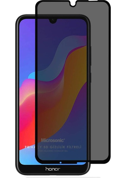 Huawei Honor 8A Privacy 5d Gizlilik Filtreli Cam Ekran Koruyucu Siyah