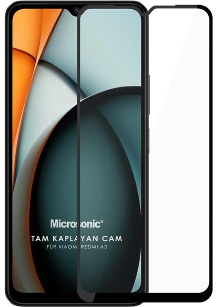 Xiaomi Redmi A3 Tam Kaplayan Temperli Cam Ekran Koruyucu Siyah