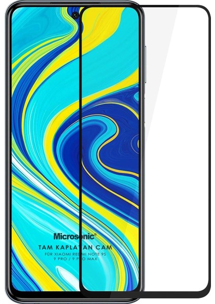Xiaomi Redmi Note 9 Pro Tam Kaplayan Temperli Cam Ekran Koruyucu Siyah