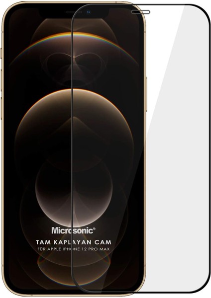 Apple iPhone 12 Pro Max Tam Kaplayan Temperli Cam Ekran Koruyucu Siyah