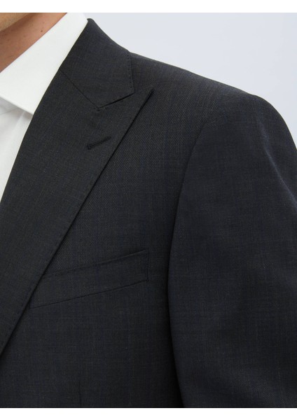 Antrasit Çizgili Modern Fit Yün Karışımlı Takım Elbise