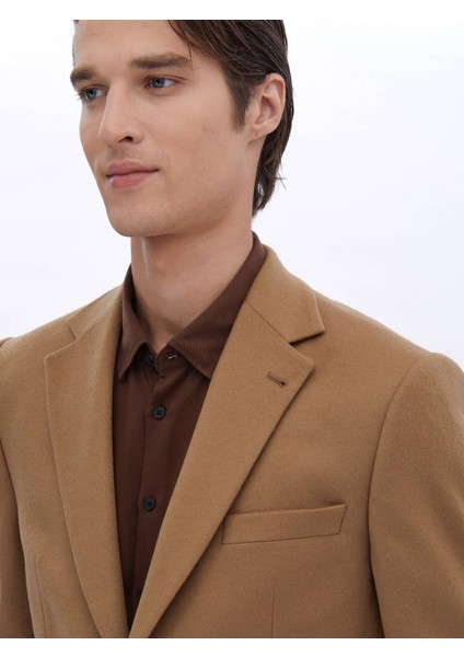 Deve Tüyü Düz Regular Fit Yün Karışımlı Ceket modelleri