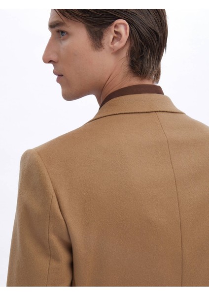 Deve Tüyü Düz Regular Fit Yün Karışımlı Ceket indirimleri