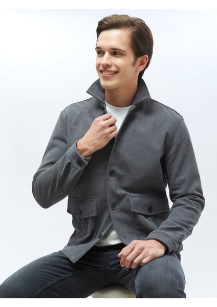 Gri Fitilli Regular Fit Dokuma Kadife Overshırt