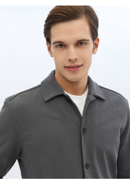 Gri Fitilli Regular Fit Dokuma Kadife Overshırt indirimleri