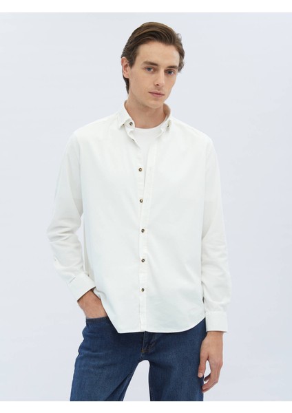 Beyaz Fitilli Regular Fit Dokuma Kadife Casual %100 Pamuk Gömlek