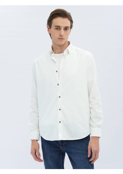 Beyaz Fitilli Regular Fit Dokuma Kadife Casual %100 Pamuk Gömlek fırsatları