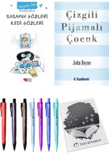 Çizgili Pijamalı Çocuk ve Babamın Gözleri Kedi Gözleri 2li Set