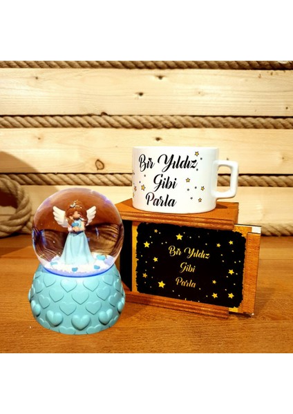 Bir Yıldız Gibi Parla Kutulu Kupa &müzikli Işıklı Sihirli Peri Kızı Kar Küresi Masa Üstü Hediye Seti