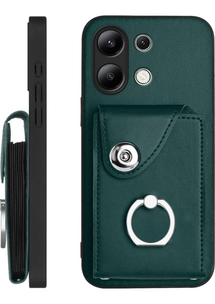 Xiaomi Redmi Note 13 4g Kılıf Deri Kaplama Serisikart Tutucu Deri Tpu Telefon Kapağı Kickstand-Yeşil (Yurt Dışından)