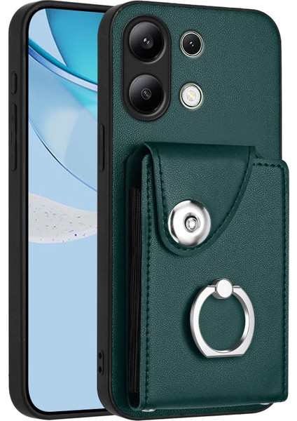 Xiaomi Redmi Note 13 4g Kılıf Deri Kaplama Serisikart Tutucu Deri Tpu Telefon Kapağı Kickstand-Yeşil (Yurt Dışından)
