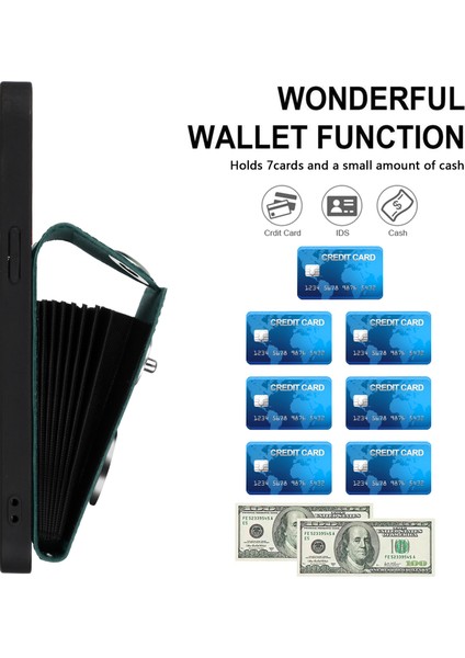 Xiaomi Redmi Note 13 4g Kılıf Deri Kaplama Serisikart Tutucu Deri Tpu Telefon Kapağı Kickstand-Yeşil (Yurt Dışından)
