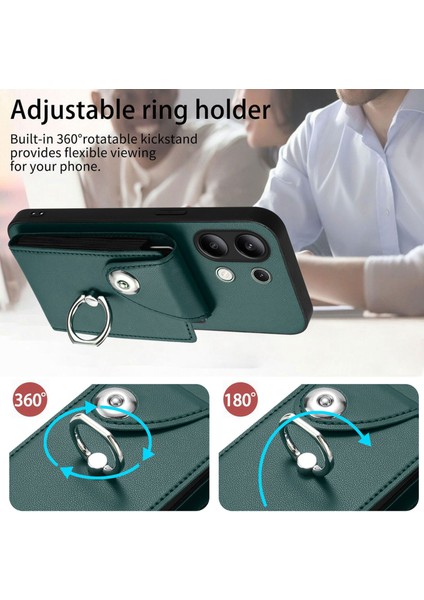 Xiaomi Redmi Note 13 4g Kılıf Deri Kaplama Serisikart Tutucu Deri Tpu Telefon Kapağı Kickstand-Yeşil (Yurt Dışından)