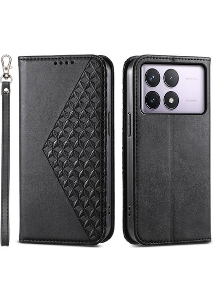 Xiaomi Poco F6 Pro 5g Cüzdan Telefon Kılıfı Buzağı Dokusu Pu Deri Kapak Çevirin-Siyah (Yurt Dışından)