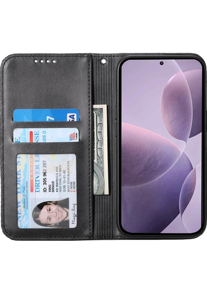 Xiaomi Poco F6 Pro 5g Cüzdan Telefon Kılıfı Buzağı Dokusu Pu Deri Kapak Çevirin-Siyah (Yurt Dışından) fiyatları