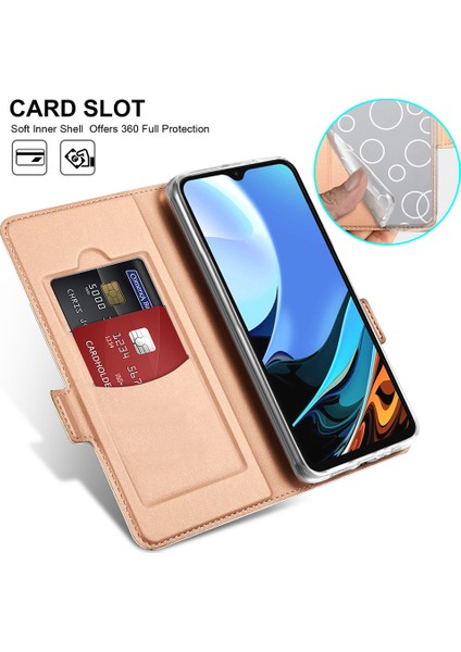 Xiaomi Redmi 9t -Altın Için Pu Deri Otomatik Emilmiş Telefon Kılıfı (Yurt Dışından)