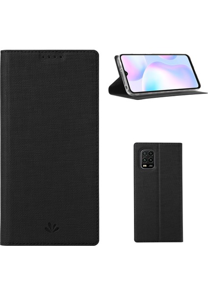 Xiaomi Mi 10 Lite 5g Çapraz Doku Deri Standlı Kılıf-Siyah (Yurt Dışından)