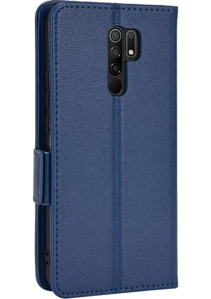 Xiaomi Redmi 9 Için Manyetik Toka Litchi Doku Telefon Kılıfı Pu Deri Cüzdan Standı Koruyucu Kapak-Koyu Mavi (Yurt Dışından)