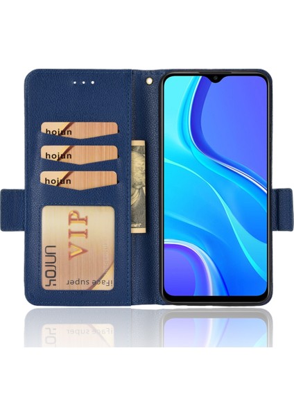 Xiaomi Redmi 9 Için Manyetik Toka Litchi Doku Telefon Kılıfı Pu Deri Cüzdan Standı Koruyucu Kapak-Koyu Mavi (Yurt Dışından)